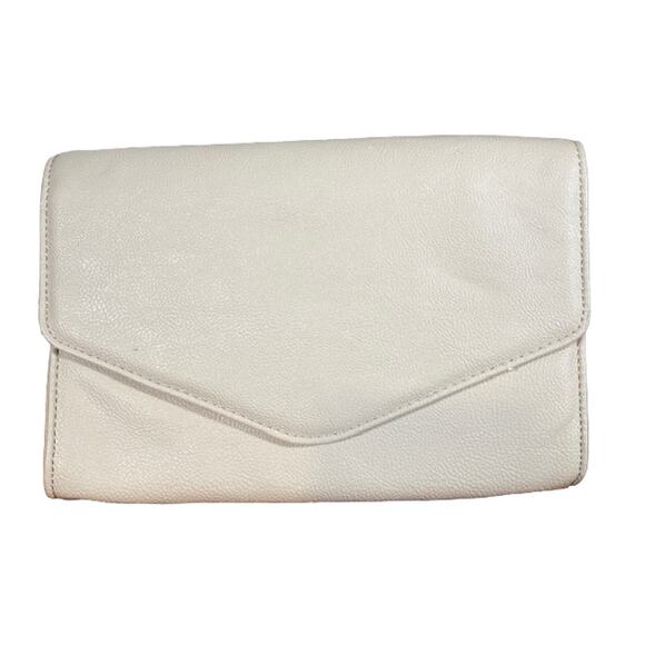 Steve Madden White Faux Leather Envelope Snap Button Clutch Women - Picture 1 of 9